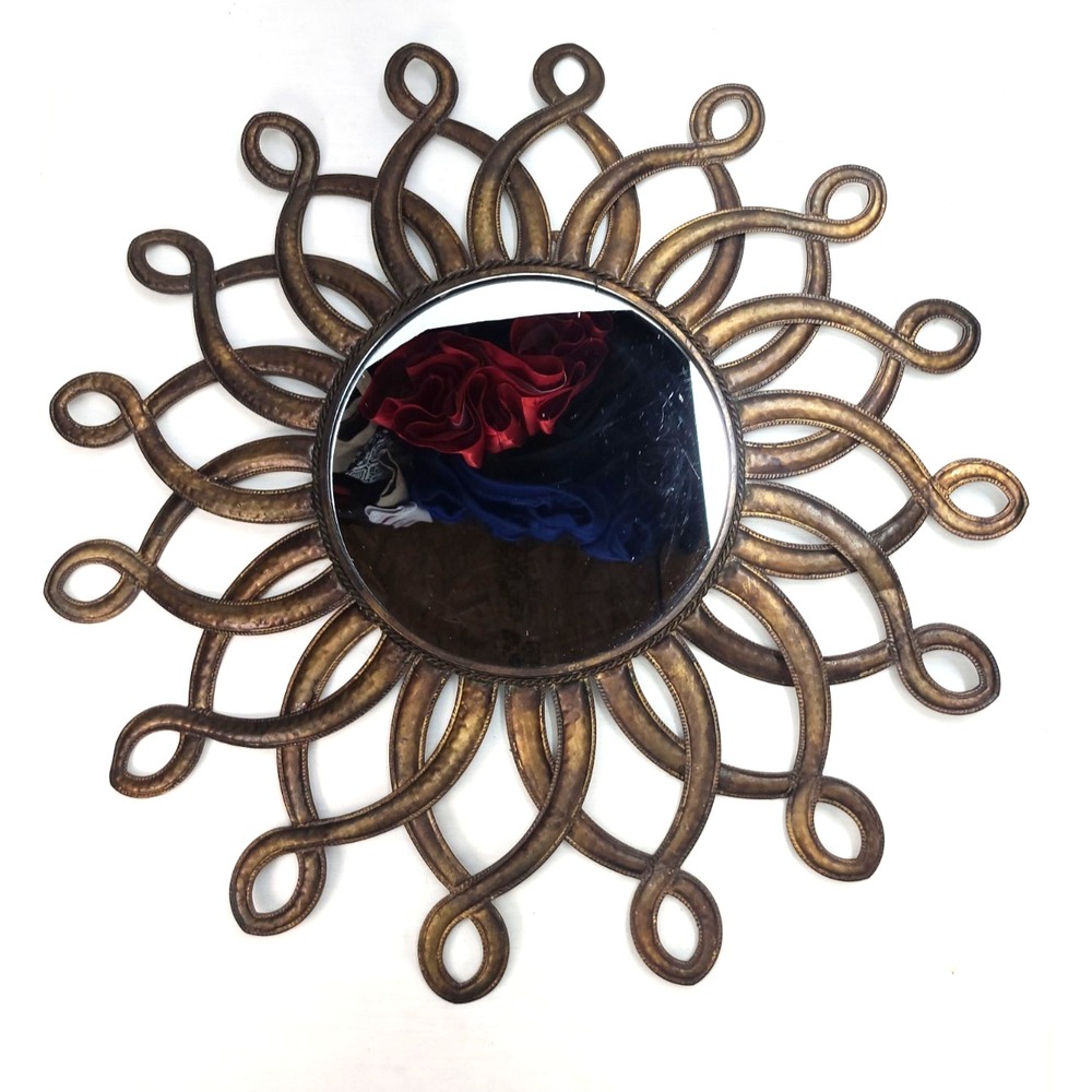 Large Vintage MCM Sunburst Wall Mirror Gold Starburst Metal Mid Century 24"